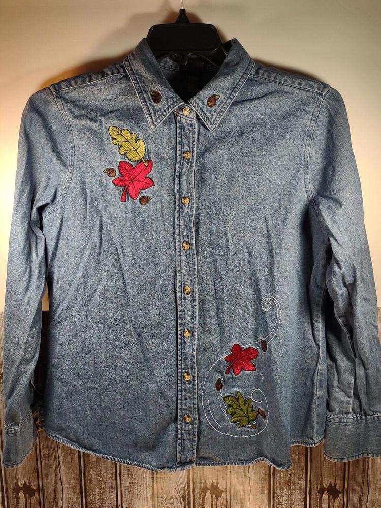 Basic Editions Holiday Large Denim Button Front F… - image 1